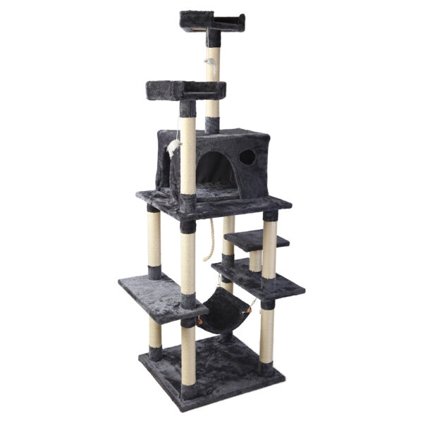 Cat Tree Tower 184cm Multi Level Scratching Post Condo Hammock Dark Grey