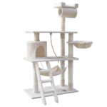 Cat Tree Tower 141cm Multi Level Scratching Post Condo Beige Hammock Bed