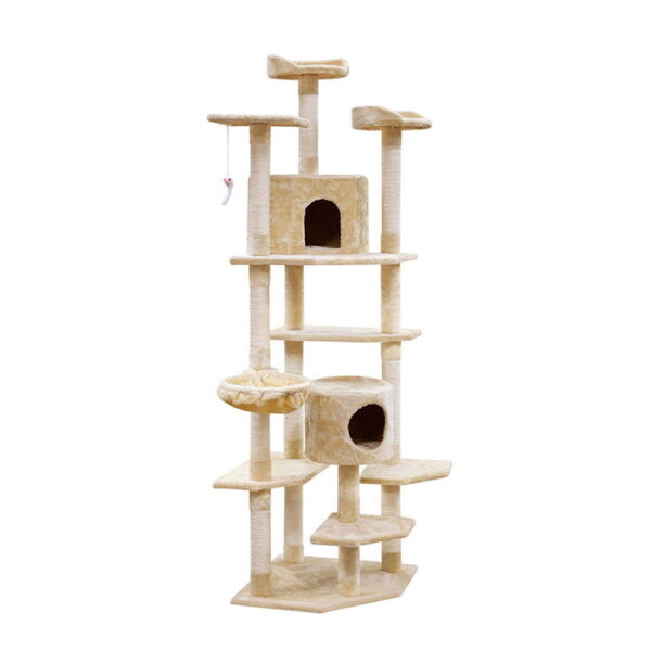 Cat Tree Tower 203cm Multi Level Sisal Post Plush Condo Hammock Beige