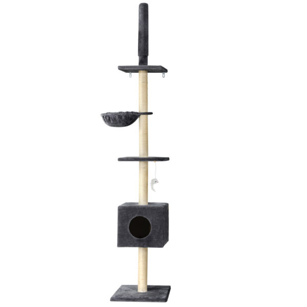 Cat Tree Tower 260cm Adjustable Multi Level Scratcher Post Dark Grey Bed