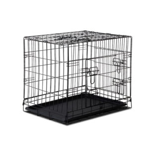 Foldable Dog Cage 24inch Triple Door Metal Pet Crate with Tray Black