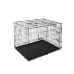 Foldable Dog Cage 42 Triple Door Removable Tray Black Metal Pet Crate