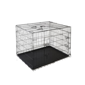 Foldable Dog Cage 42 Triple Door Removable Tray Black Metal Pet Crate