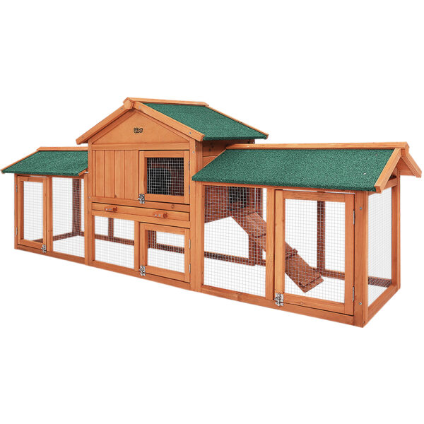 Wooden Chicken Coop Rabbit Hutch Large Outdoor Bunny House 220x44x84cm Waterproof