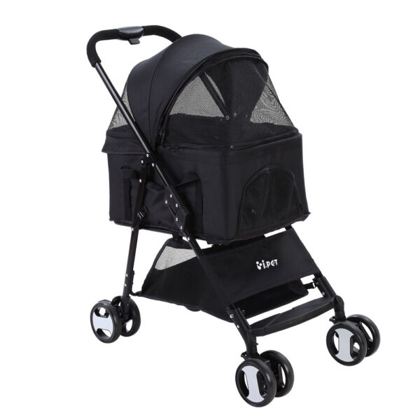 Foldable Pet Stroller 4 Wheels Large Dog Cat Carrier Travel Pushchair Black