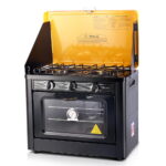 Portable Gas Oven Stove 2 Burner 5300BTU 3500BTU Oven Dual Rack Black Yellow