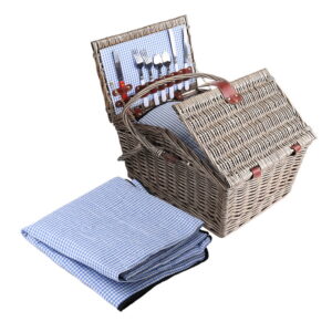 4 Person Willow Picnic Basket Set Insulated Blanket Cutlery Wine Glasses Plates