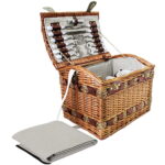 4 Person Wicker Picnic Basket Set w/ Blanket Cutlery Cheese Board