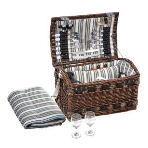 4 Person Wicker Picnic Basket Set Insulated Liner Blanket Cutlery Plates Cups