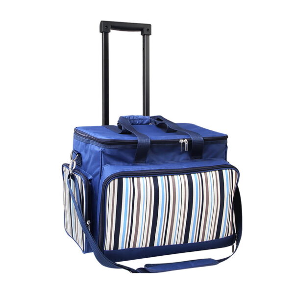 6 Person Insulated Picnic Trolley Bag Set Wheels Cooler Blue 54x38x20cm