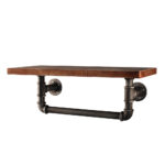 Industrial Floating Pipe Shelf Timber Metal Towel Bar 61x25cm Storage Rack