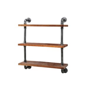 Industrial Pipe Wall Shelf 3 Tier Pine Timber 61x25cm Vintage Look Indoor Outdoor