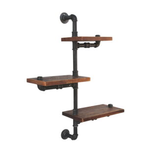 Industrial Pipe Wall Shelf 3 Tier Timber Adjustable Rustic 77x25x105cm