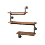 Industrial Pipe Wall Shelf 3 Tier Timber Metal Urban Rustic Floating Storage