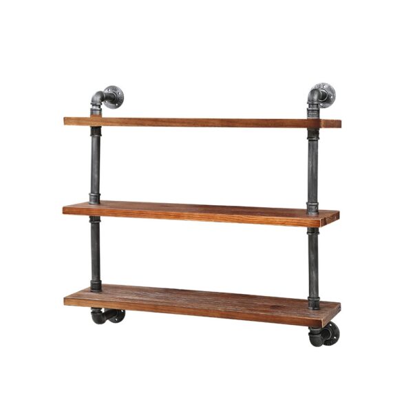 Industrial Pipe Shelf 3 Tier Floating Timber 92x25cm Indoor Outdoor Storage