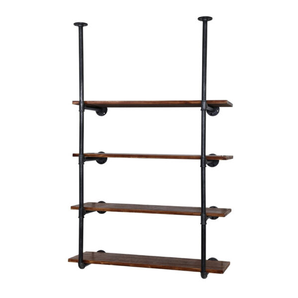 Industrial Pipe Bookshelf 4 Tier Rustic Timber 90x25cm Wall Mount Storage Shelf