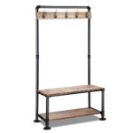 Industrial Coat Rack Stand Wooden Shelf Storage Organizer 161x80cm Indoor Outdoor