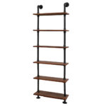 Industrial Pipe Shelf 6 Tier Rustic Timber 60x25cm Indoor Outdoor Storage