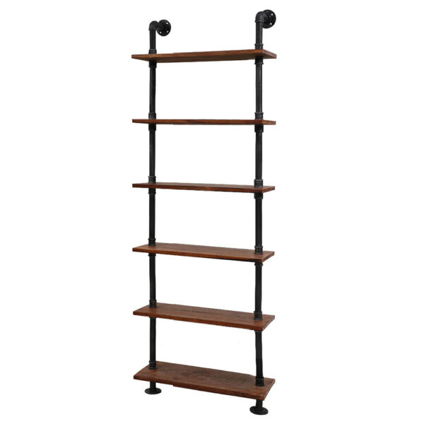 Industrial Pipe Shelf 6 Tier Rustic Timber 60x25cm Indoor Outdoor Storage