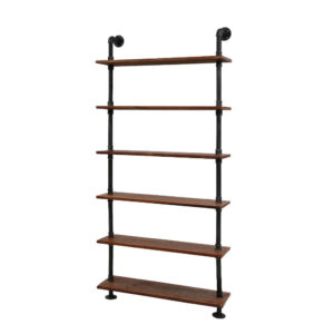 Industrial 6 Tier Pipe Shelf Rustic Timber Metal DIY Wall Mount Storage 201x90cm