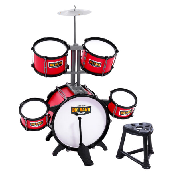 Kids 7pc Drum Set Junior Musical Play Toy Non Toxic PVC Red Ages 3+