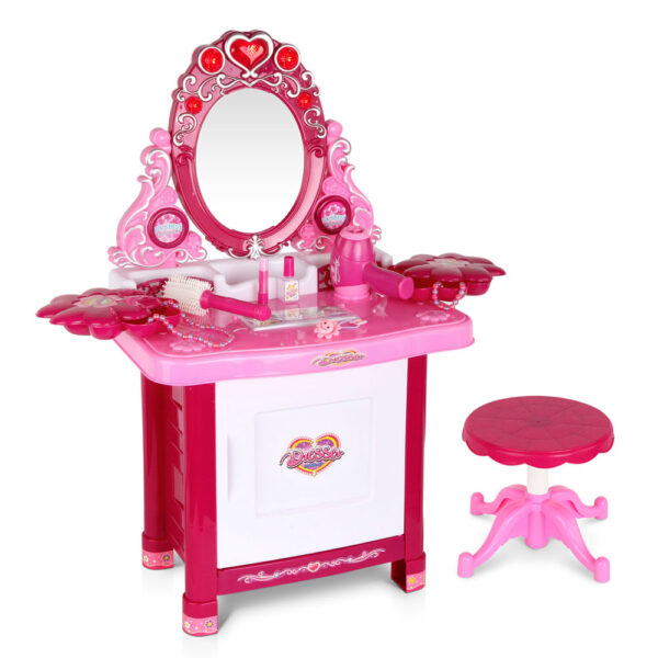 Kids Vanity Set 30Pcs Princess Dressing Table Pink Stool Light Sound