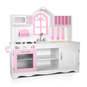 Kids Wooden Kitchen Play Set Princess  White Pink EN71 Certified 108x100cm