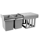 Pull Out Kitchen Waste Bin Dual 15L Compartments Easy Clean Grey Under Bench