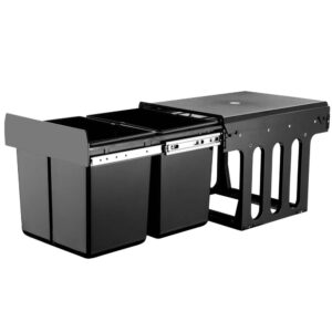 Pull Out Waste Bin Dual 15L Compartments Easy Install Smooth Slide Black