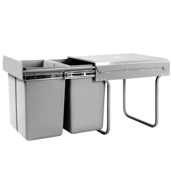 Pull Out Waste Bin Dual 40L Concealed Under Bench Easy Install Grey