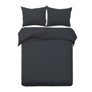 Queen Size Quilt Cover Set 3 Piece Microfibre Black Pinch Pleat Comfort