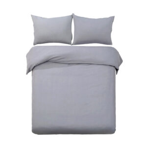 Queen Size Quilt Cover Set 3 Piece Pinch Pleat Comfort Grey Microfibre