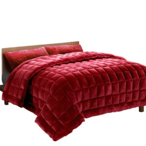 King Size Faux Mink Quilt Winter Weight Thermo regulating Burgundy 3pc