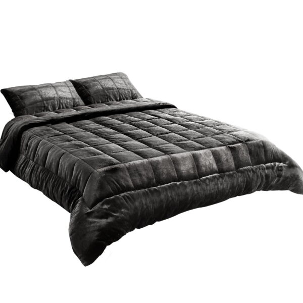 King Size Faux Mink Quilt Winter Weight Thermo regulating Charcoal 240x210cm