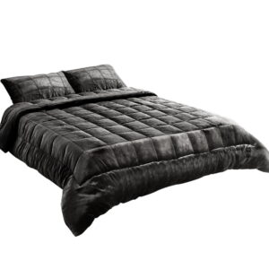 Queen Size Faux Mink Quilt Winter Weight Thermo regulating Charcoal 210x210cm