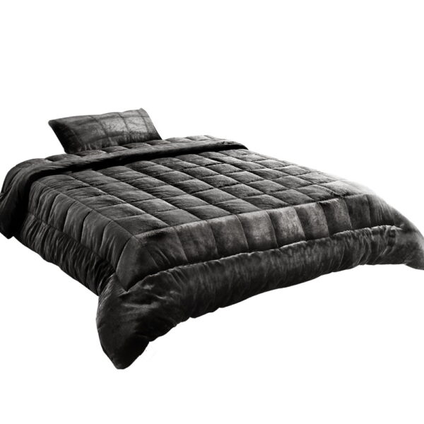 Faux Mink Quilt Single Charcoal 500gsm Winter Weight Thermo regulating