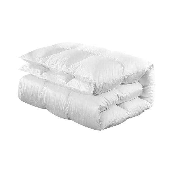 Super King Goose Down Feather Quilt 500GSM Baffle Box Cotton Cover White