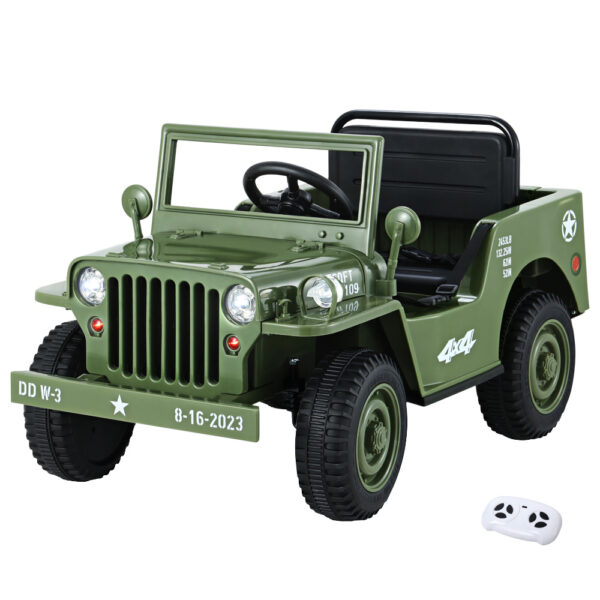 Kids 12V Electric Ride On Jeep Olive Military Toy Car w/ Remote Control Safety Belt