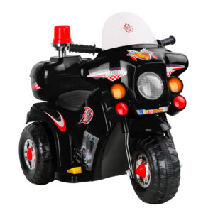 Kids 6V Electric Ride On Police Motorcycle Motorbike Black Anti Slip Tyres 30kg