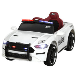 Kids Electric Ride On Police Car 12V Battery Powered Toy with Remote White