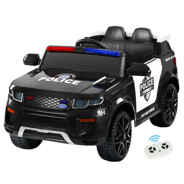 Kids Electric Police Ride On Car 12V Remote Control Safety Belt MP3 Black 80chars