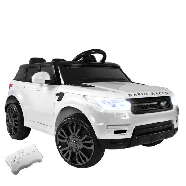 Kids Ride On Car Twin Motor LED Lights MP3 RC 3 8km/h White 30kg Capacity