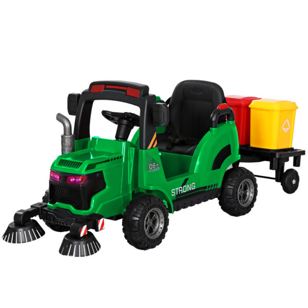 Kids Ride On Street Sweeper Truck Twin Motor 12V Green Remote Control Safety Belt