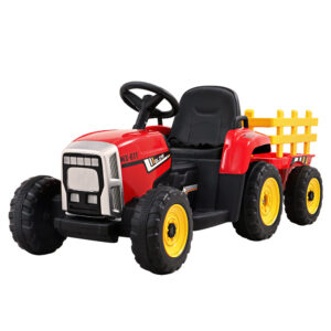 Kids 12V Electric Ride On Tractor Car Toy with Trailer Red LED USB Music 50W