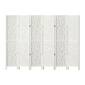 6 Panel Room Divider Privacy Screen Pine Wood 244x170cm Foldable White