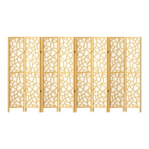 8 Panel Foldable Room Divider Screen 325x170cm Pine Wood Natural Tone