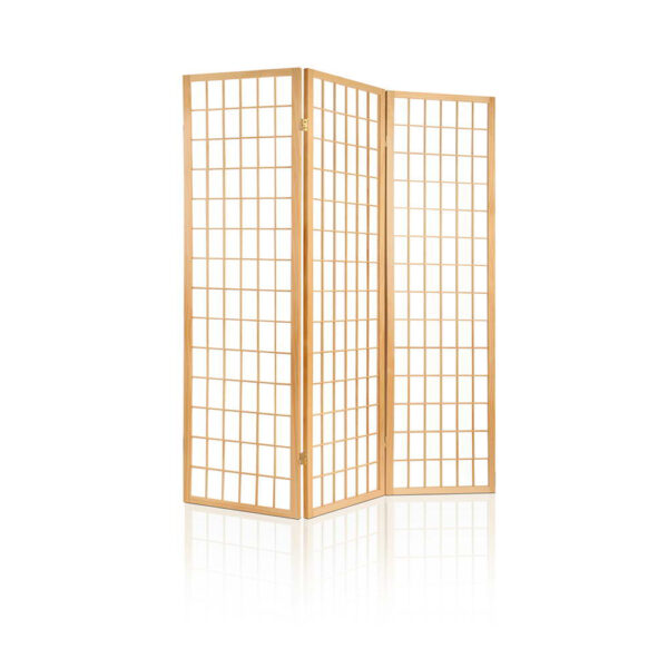 3 Panel Room Divider Pine Wood Fabric Screen 131x179cm Natural Foldable Flexible