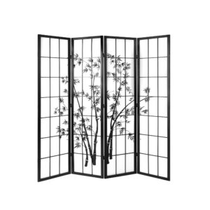 Room Divider 4 Panel 174x179cm Bamboo Inspired Black White Foldable Screen