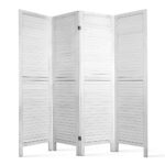 4 Panel Room Divider Solid Paulownia Wood Eco Friendly 163x170cm White