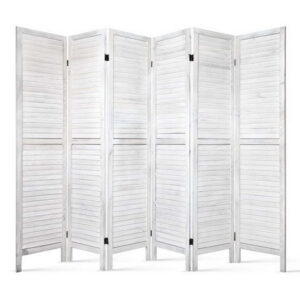 6 Panel Room Divider Privacy Screen 245x170cm Louvered White Foldable